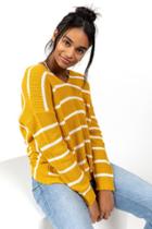 Francesca's Taylen Stripe Twisted Back Sweater Top - Marigold