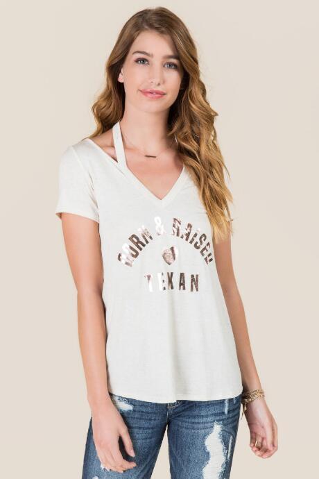 Francesca's Born And Raised Texan Graphic Tee - Heather Oat