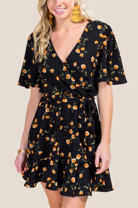 Francesca Inchess Charleigh Floral Wrap Dress - Black