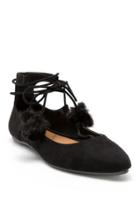Jp Originals Sanya Lace-up Pom Pom Flat - Black
