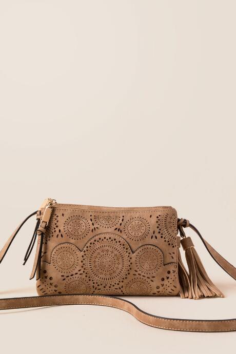 Francesca's Cindy Perforated Crossbody - Cognac