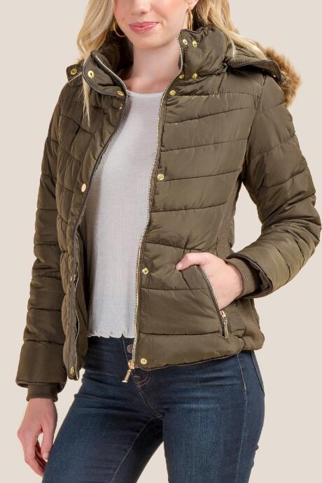 Francesca's Carlee Faux Fur Lined Parka - Dark Olive