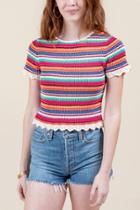 Francesca's Korey Striped Sweater Top - Fuchsia
