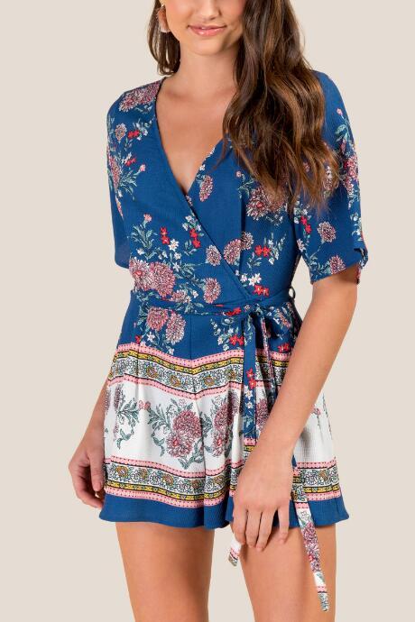 Francesca's Sasha Floral Romper - Navy