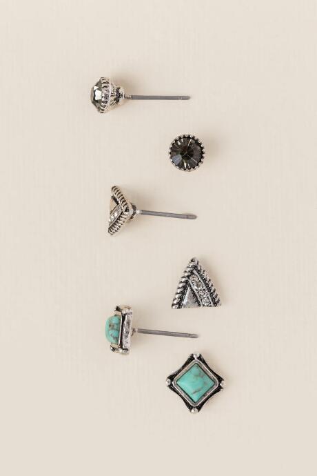 Francesca's Darci Stone Stud Earring Set - Silver