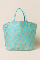 Francesca's Nadia Turquoise And Gold Print Beach Tote - Blue