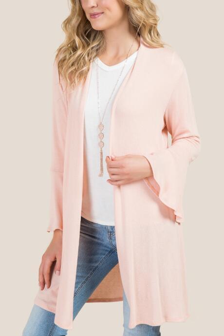 Francesca's Aven Ruffle Bell Sleeve Cardigan - Blush