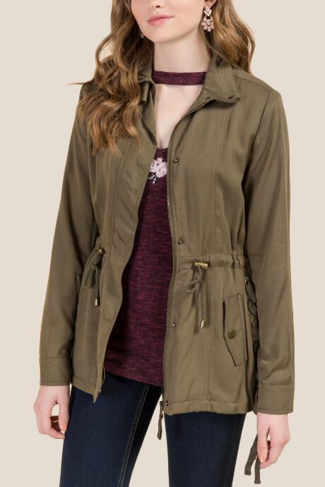 Francesca's Hayden Anorak Side Laced Jacket - Olive