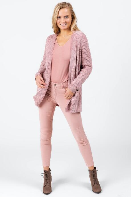 Francesca's Kristley Long Ribbed Cardigan - Blush