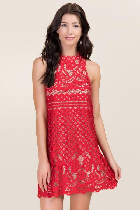 Mi Ami Jillian Lace Shift Dress - Red