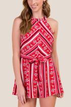Francesca's Scarlett High Neck Romper - Red