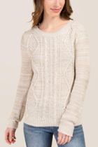 Francesca's Neela Crew Cable Front Sweater - Heather Oat