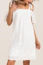 Francesca Inchess Carrington Cold Shoulder Embroidered Sleeve Shift Dress - White