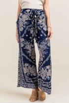 Francesca Inchess Michelle Floral Border Palazzo Pants - Navy