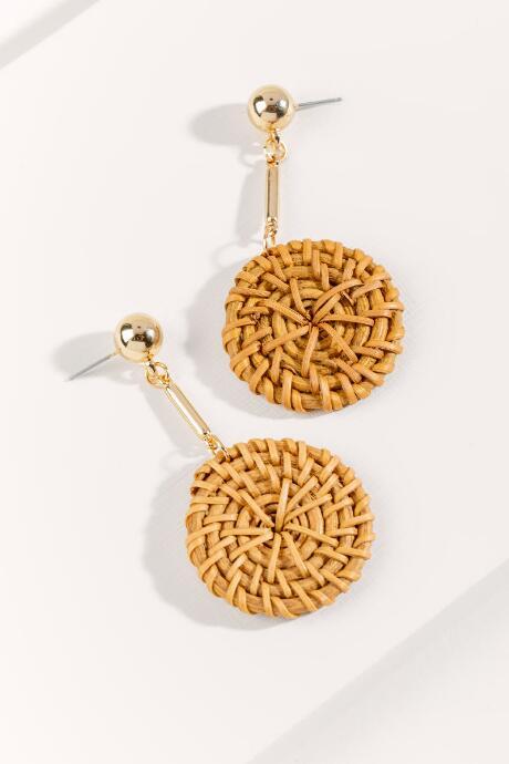 Francesca's Frankie Rattan Drop Earring - Brown
