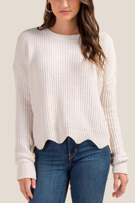 Francesca's Charlize Scallop Hem Cropped Sweater - Ivory