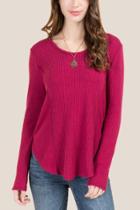 Francesca's Marcella Cozy Waffle Knit Top - Burgundy
