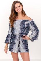 Star Of India Fashions Emilia Off The Shoulder Snake Romper - Black