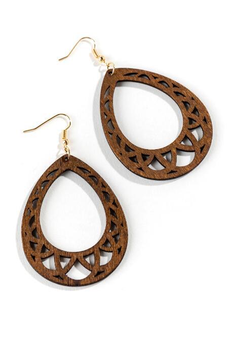 Francesca's Adelaide Wood Teardrop Earrings - Brown