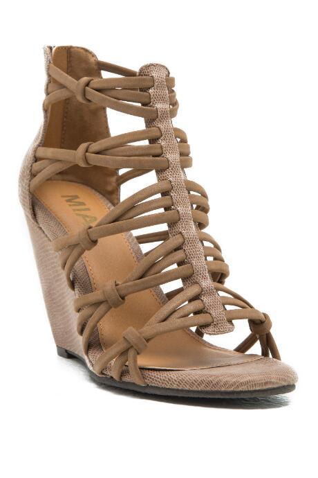 Mia - Dylon Strappy Snake Wedge - Taupe