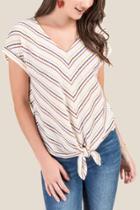 Francesca's Maddie Striped Front Tie Top - Ivory