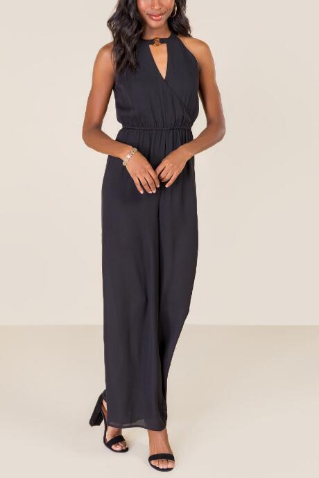 Francesca's Celeste Gigi Surplice Jumpsuit - Black