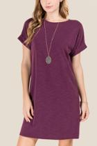 Alya Marisa Rolled Sleeve Knit Dress - Purple