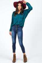 Francesca's Deanna Double Pocket Blouse - Forest
