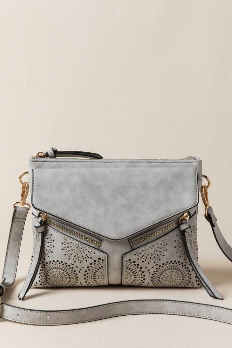 Francesca's Natalie Double Zip Crossbody - Light Gray