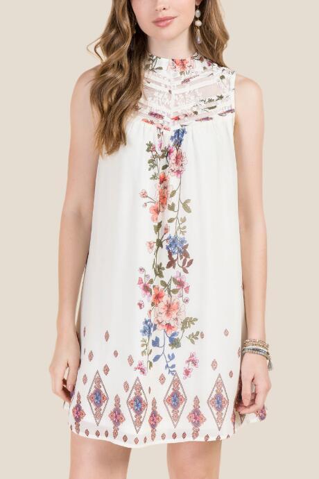 Francesca's Dahlia Hi-neck Floral Lace Mix Shift Dress - Ivory