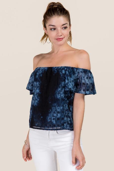 Blue Rain Bexley Tie Dye Off The Shoulder Top - Navy