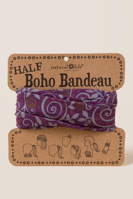 Francescas Boho Bandeau In Purple Grey Scroll - Purple