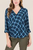 Jainsons/mc Kelsea Plaid Surplus Wrap Collar Top - Peacock