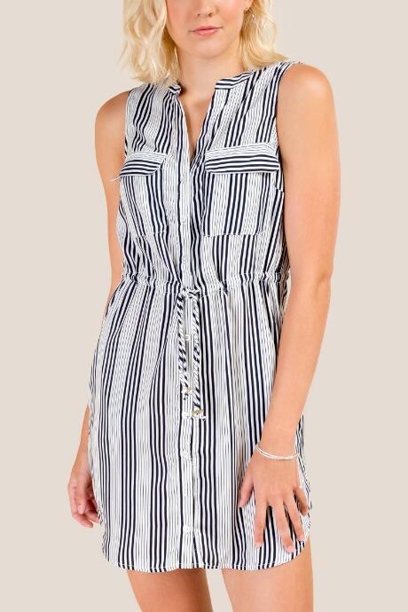 Francesca's Tara Striped Button Down Dress - Ivory