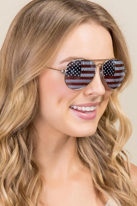Francesca's Americana Aviator Sunglasses - Silver