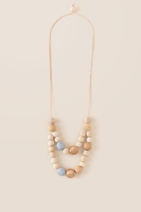 Francesca's Savannah Wood Beaded Necklace - Tan