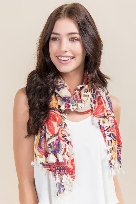 Francesca's Tonya Fiesta Floral And Tassel Scarf - Multi
