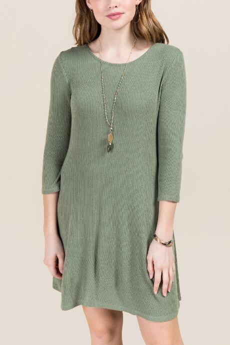 Alya Kleo Open Back Waffle Knit Dress - Dark Olive