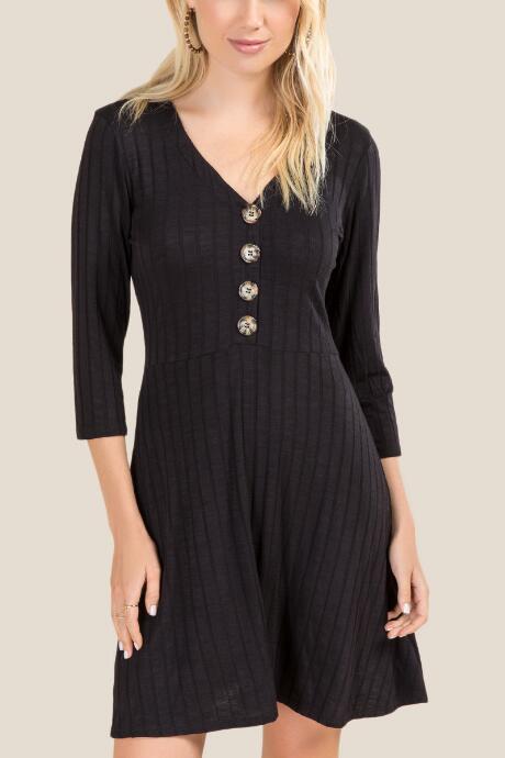 Francesca's Giana Button Front Knit Dress - Black