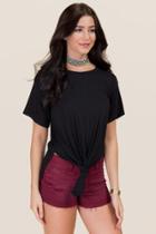 Alya Mira Knot Front Knit Tee - Black