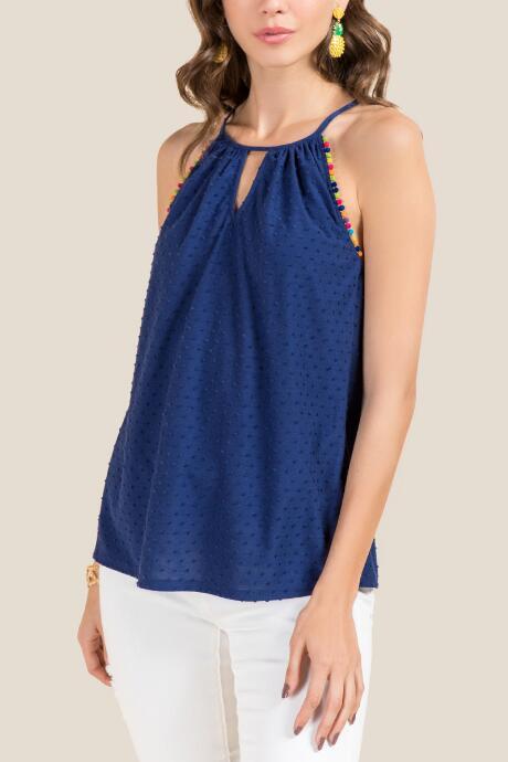 Francesca Inchess Tommie High Neck Clip Dot Tank - Navy