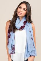 Francesca's Fay Embroidered Floral Scarf - Blue
