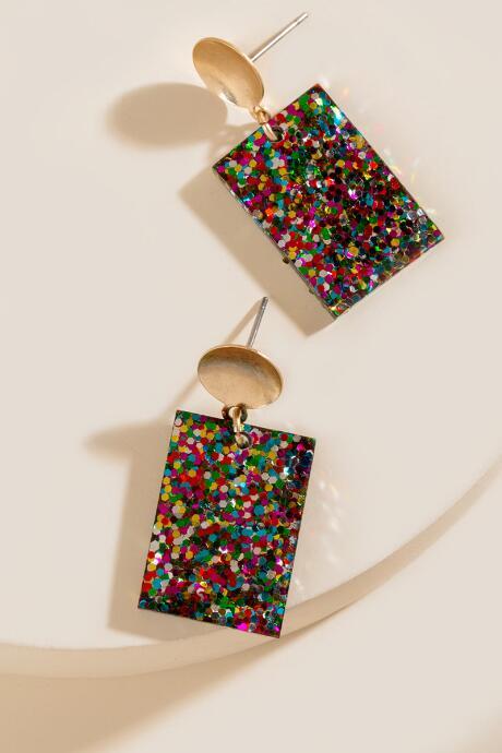 Francesca's Khloe Square Glitter Drop Earrings - Multi