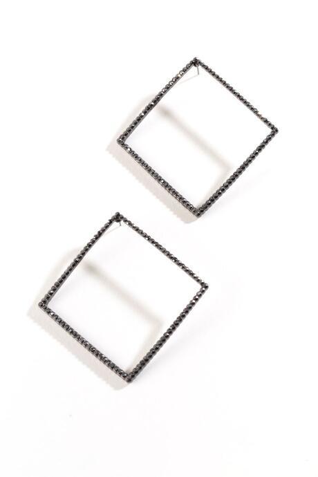 Francesca's Quinn Square Pav Hoops - Pewter