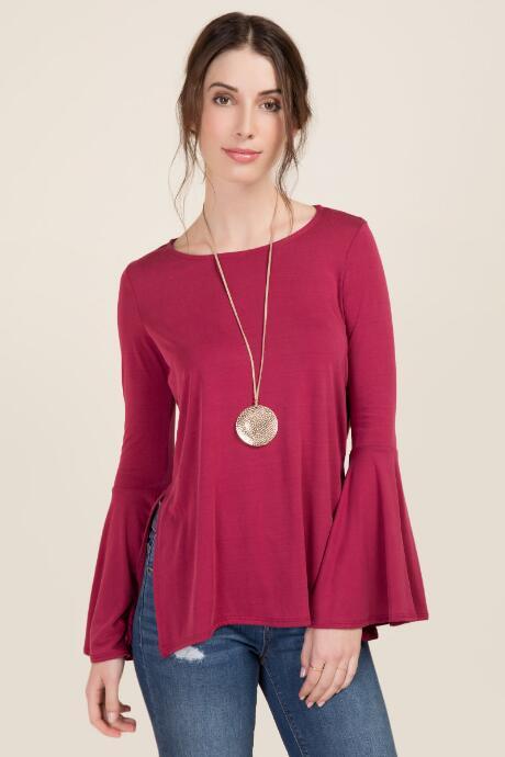 Jolie Edyn Bell Sleeve Cupro Top - Wine