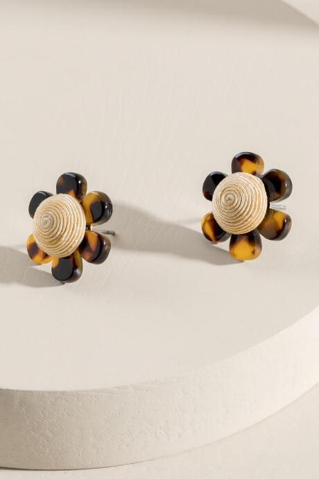 Francesca's Melody Marbled Resin Flower Stud Earrings - Amber