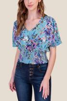 Francesca's Taylor Smocked Waist Blouse - Chambray