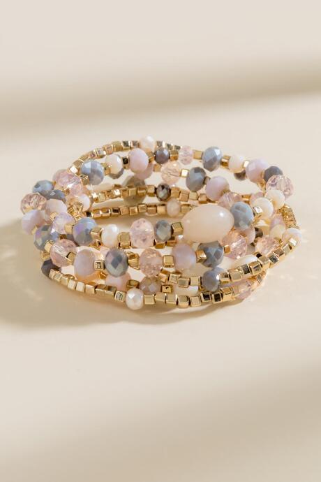 Francesca's Brandi Beaded Stretch Bracelet Set - Blush