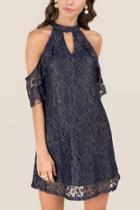 Francescas Cambree Cold Shoulder Foil Lace Dress - Navy
