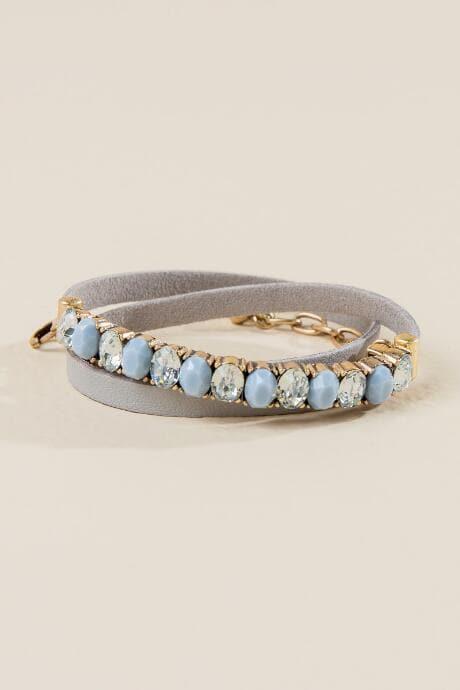 Francesca's Reni Leather Stone Wrap Bracelet - Gray